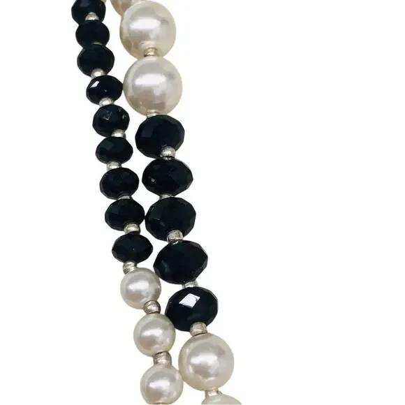 Vintage Black White Faux Pearl Long Necklace Effortless Chic Style Retro Vibe - Picture 2 of 16